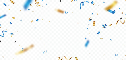 blue and gold confetti banner, isolated on white background