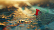 © VK Studio - Red pushpin on a map, marking a journey's destination at golden hour.