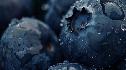 Canvas Print - Close-up of succulent blueberries with water droplets, highlighting their natural freshness.