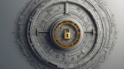 Wall Mural - wallpaper for IT and cyber security, Binary code lock and blue digital padlock with circuit backdrop The notion of cyber security and personal data protection, Advanced Concept for Cybersecurity Lock 