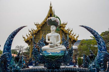 Wat Rong Suea Ten or The Blue Temple is the most famous landmark, Chiang Rai, Thailand 