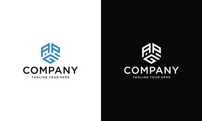 Wall Mural - Hexagon A GP Unique modern flat abstract logo design on a black and white background.