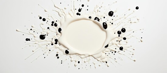 Poster - A droplet of milk creates a pattern of black spots on a white surface, resembling a unique macro photography event in the science of fluid dynamics