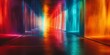 Viele wunderschöne bunte leuchtende Neon Elemente in 3D als Hintergundmotiv im Querformat für Banner, ai generativ