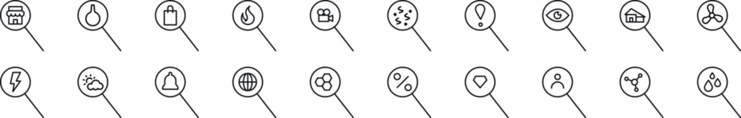 Poster - magnifying glass line icons collection. editable stroke. simple linear illustration for web sites, n