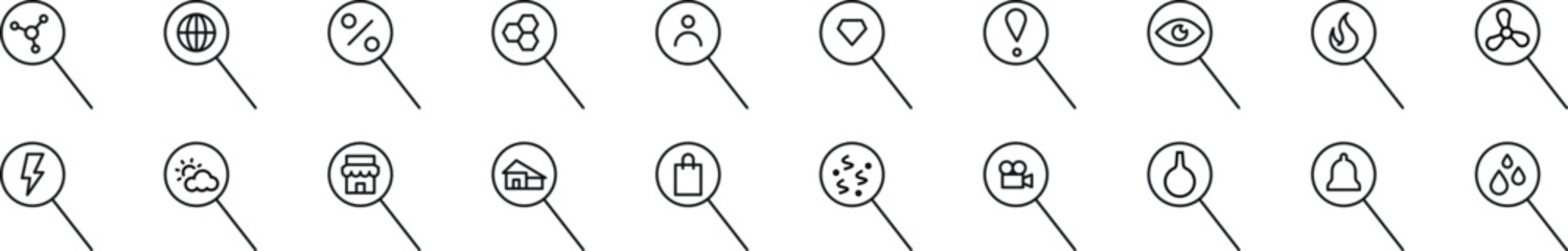 Poster - collection of thin signs of magnifying glass. editable stroke. simple linear illustration for stores