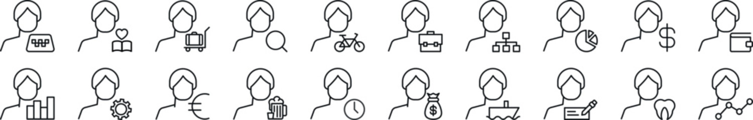 Wall Mural - set of line icons of items. editable stroke. simple outline sign for web sites, newspapers, articles