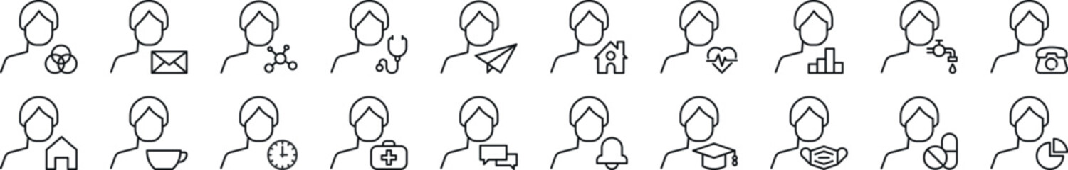 Wall Mural - pack of line icons of male user. editable stroke. simple outline sign for web sites, newspapers, art