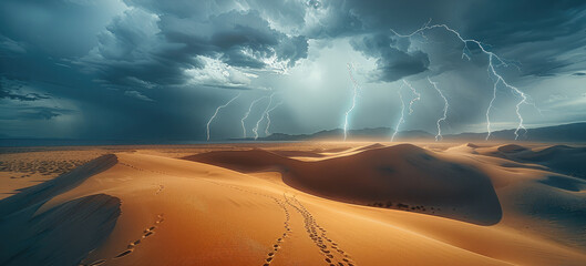 Aufkleber - Sweeping sand dunes stretch out under a tempestuous sky. Generative AI.