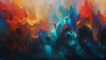 Wall Mural - header banner website color abstract painting with red, blue, and yellow colors, in the style of masterpiece, cinematic