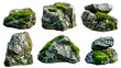 Natural rocks adorned with moss, forming a picturesque scenery on a white backdrop.