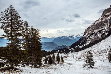 Wall Mural - Frosty Splendor: Winter Wonderland on Mount Pilatus, Switzerland