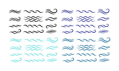 Wall Mural - water wave line art set silhouette, beach, water, wave, line, set, logo, design, collection, symbol,