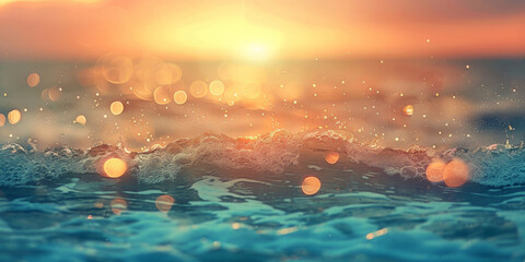 Wall Mural - A blurred background of an ocean with sunlight shining on the water,banner