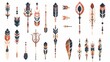 Bohemian arrows. Tribal arrows. Set of Indian style arrows. Modern collection.