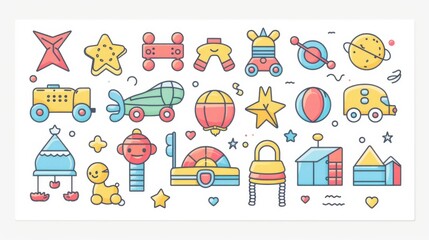 Wall Mural - An illustration of a children's day logo and toys in a flat design style.