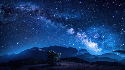 Wall Mural - amazing panorama blue night sky milky way and star on dark background.universe filled with stars, ne