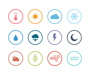 Wall Mural - Weather icon set vector illustration. Colorful weather button icons