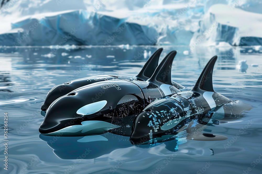 Stock-Illustration „An orca pod robot swimming in the cold blue waters ...