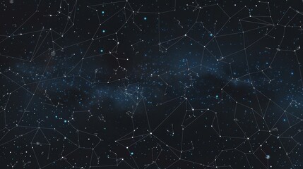 Wall Mural - a deep blue nightscape adorned with interconnected white lines forming constellations, punctuated by