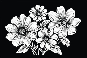 Abstract elegance seamless pattern with floral background. Flower Coloring Page, Flower Line Art Vector. Coloring book flowers doodle style black outline. Line art floral black and white background.  