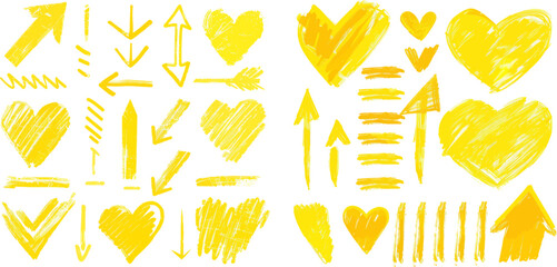 Yellow marker stroke lines, markers stripes and highlight elements