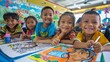 © peerawat - Kota Kinabalu Sabah Malaysia- Feb.08 2015: A group of kids participated in coloring competition organized by Sabah Water Department at Lintasan Deasoka Gaya street Kota kinabalu.