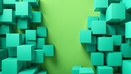  chaotic cubes with copy space blue green abstract geometric background 3d rendering cubic minimal