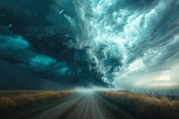 Dramatic Cloud Formation Over a Dusty Country Road at Sunset