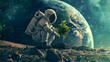 An astronaut planting a tree on a distant planet, representing the universal importance of Earth Day, earth day concept, generative ai