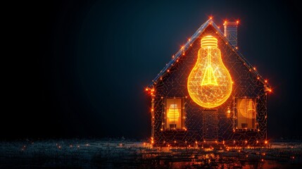 Aufkleber - Isolated modern illustration of abstract country house with light bulb, designed with low polygons. Abstract geometric background. Wireframe light connection structure. Modern 3D graphic concept.
