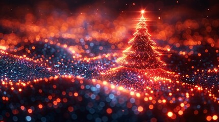 Leinwandbilder - A digital Christmas tree with a futuristic feel. Abstract card for Happy New Year. Tree represented by a light effect.