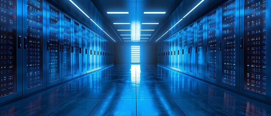 Fototapete - Abstract Conceptual computer banner or background with text placed in center. Cloud computing in digital data centers. Web-based online service for remote internet storage. Abstract Conceptual