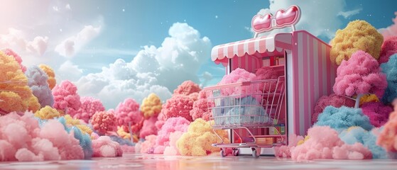 Aufkleber - An Internet shop on a smartphone. Using a smartphone browser to shop online. Payment, order delivery from an Internet marketplace. E-commerce. 3D rendering.