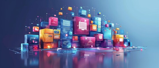 Leinwandbilder - Computer technology illustration. Application development for different devices. Design website, develop an app for different devices. Developing applications for laptop computers, computers, and