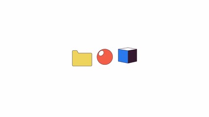User interface responsive elements line 2D object animation set. Web site development flat color cartoon 4K video, alpha channel. Folder, ball and cube animated items on white background collection