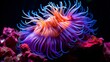 Vibrant tropical sea anemone in deep sea coral reef ecosystem with colorful marine life