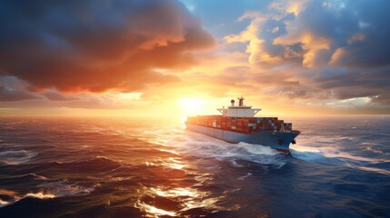 Large Cargo Ship Navigating Ocean Waters