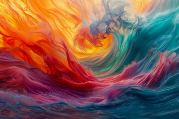 Vibrant Abstract Artwork with Fluid Colorful Waves Blending, Artistic Background or Wallpaper Design