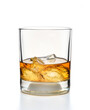 clear image showcasing a glass of whiskey with ice, isolated against a white background, highlighting the golden color of the drink.