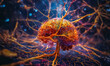 Neurons cells concept . The character and all objects are fictitious, the image was created using the neural network Fooocus v2,