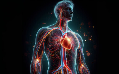 human circulatory system. the character and all objects are fictitious, the image was created using 
