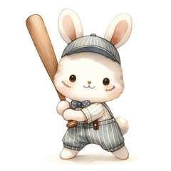 Wall Mural - Cartoon Rabbit Baseball Player at Bat
