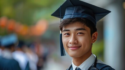 Asian doctor study learn with graduation gap hat in hospital ward