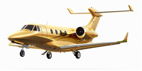 Wall Mural - Golden  private jet plane isolated on white background