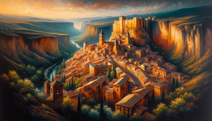 Wall Mural - Oil Painting of Albarracín, Spain