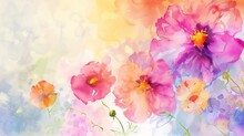 Flowers Banner Mockup, May, Colorful Watercolor Mother's Day Banner Background With Space For Text