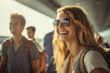 she waits outside the airport terminal