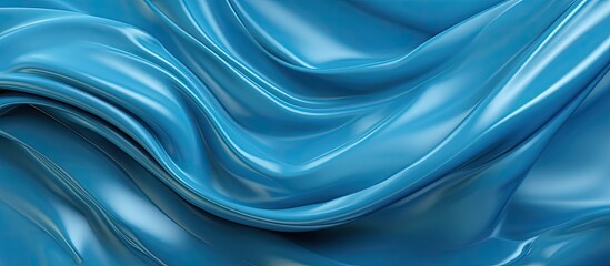 Wall Mural - A close up of liquidlike electric blue satin fabric with a mesmerizing wave pattern, resembling wind waves on water. The artful circle design adds a touch of fluidity and elegance to the fabric
