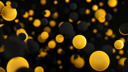 Wall Mural - black abstract background with blurred bright yellow circles. copy space, bokeh